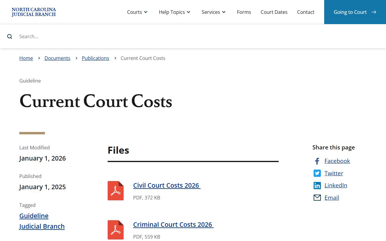 Cherokee County court dockets current court costs publications