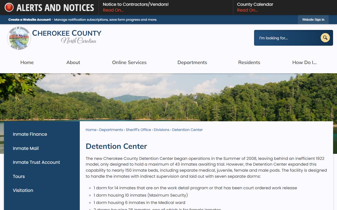 Cherokee County inmate search Detention Center page
