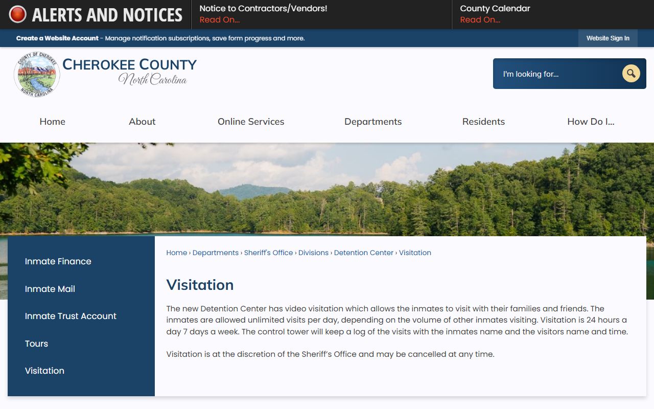 Cherokee County inmate search video visitation rules