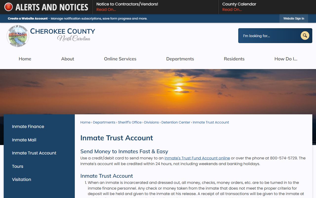 Cherokee County inmate search inmate trust account rules