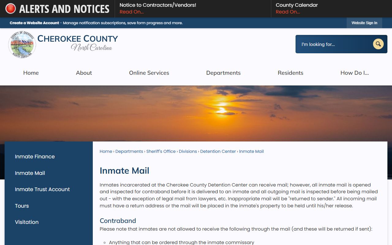 Cherokee County inmate search inmate mail rules