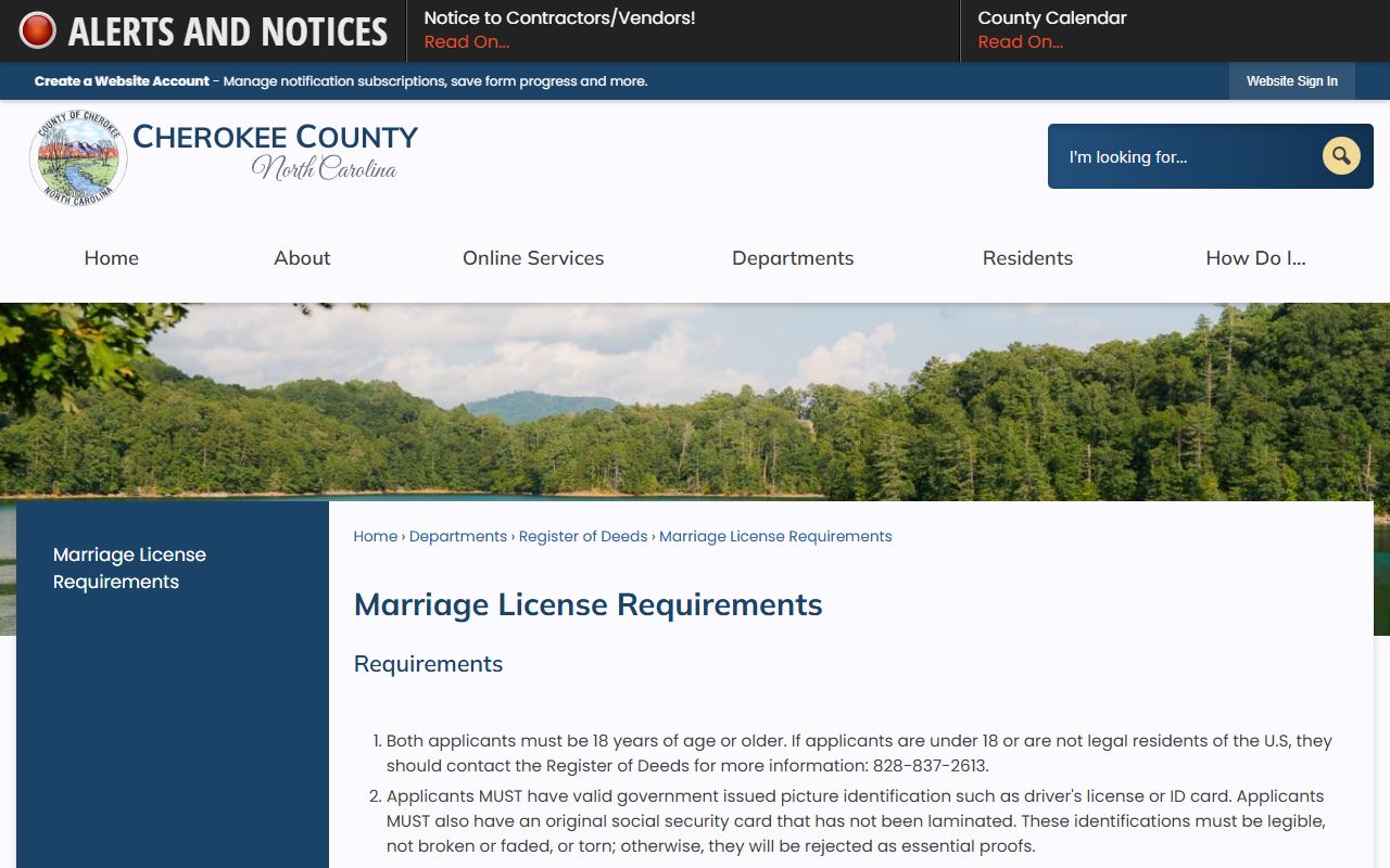 Cherokee County marriage records license requirements